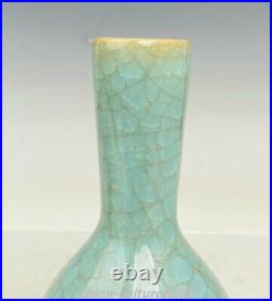 Rare Chinese Ru Kiln Porcelain Porcelain Ice Crack Curio Flower Bottle Vase Pair