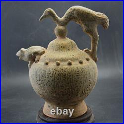Rare Chinese Song Yue Kiln Porcelain celadon handmade crane frog statue L41