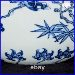 Rare Collectable Art Handmade Painting Blue White Porcelain Bird Flat Vase
