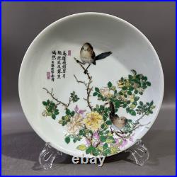Rare Collectable Art Handmade Painting Famille Rose Porcelain Bird PlateAA