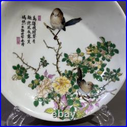 Rare Collectable Art Handmade Painting Famille Rose Porcelain Bird PlateAA