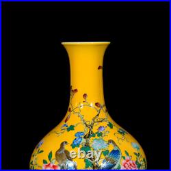 Rare Collectable Art Handmade Painting Famille Rose Porcelain Bird Shang Vase