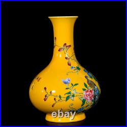 Rare Collectable Art Handmade Painting Famille Rose Porcelain Bird Shang Vase