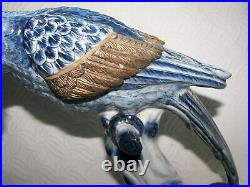 Rare Large 16 Exotic Castilian Bronze Blue Parrot Bird Porcelain Candle Statue