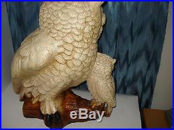 Rare Large Statue, Figure Owl& Young One Perched On Log Castle Art 1978castleart
