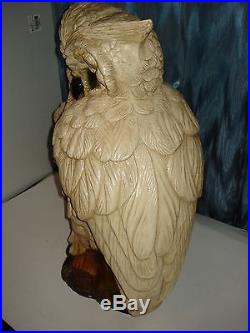 Rare Large Statue, Figure Owl& Young One Perched On Log Castle Art 1978castleart