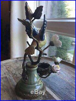 Rare Mark Roberts Bird Statue Figurine Porcelain Flowers Bronze Leaves Nest WOW