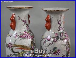 Rare Porcelain Plum Blossom Flower Magpie Bird Flower Vase Bottle Statue Pair