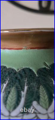 Rare VTG WBI China Porcelain Chinoiserie Hand Painted Birds & Bok Choy Fat Vase