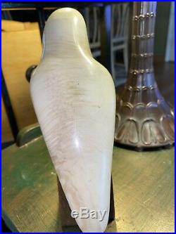 Rare Vintage Porcelain /Bone/stone Carved Bird Figurine Statue on Wood Stand