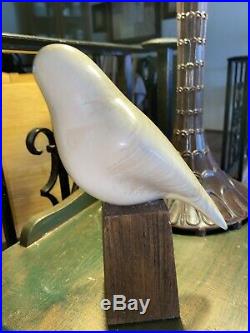 Rare Vintage Porcelain /Bone/stone Carved Bird Figurine Statue on Wood Stand