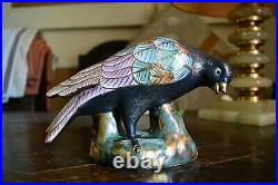 Rare Vintage Satsuma Hand Painted Porcelain Bird Statue Figurine VIVID Colors