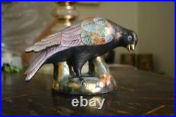 Rare Vintage Satsuma Hand Painted Porcelain Bird Statue Figurine VIVID Colors