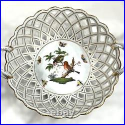 Rare Vtg Herend Bird Porcelain Handpainted Rothschild Hungary Gold Lattice Mint