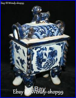 Rare White Blue Porcelain Phoenix Fenghuang Bird Lion Ding Incense Burner Censer