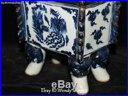 Rare White Blue Porcelain Phoenix Fenghuang Bird Lion Ding Incense Burner Censer