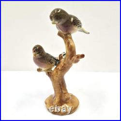Rare William Maddux Porcelain Parakeet Budgies Bird On Branch Figurine Sculpture
