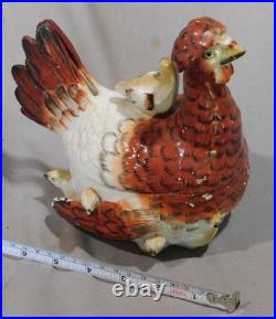 Rare antique staffordshire covered dish nesting hen chicks tureen pottery c 1860