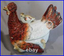 Rare antique staffordshire covered dish nesting hen chicks tureen pottery c 1860