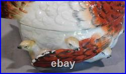 Rare antique staffordshire covered dish nesting hen chicks tureen pottery c 1860