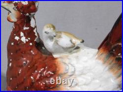 Rare antique staffordshire covered dish nesting hen chicks tureen pottery c 1860