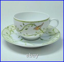 Raynaud Limoges Histoire Naturelle Tea Cup and Sauce Porcelain Bird Butterfly