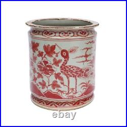 Red and White Porcelain Bird Motif Flower Pot 10