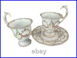 Richard Klemm Dresden 2 demitasse cups with eagle/ bird head handles & saucer