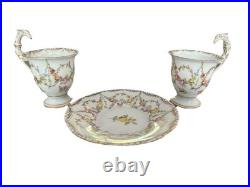 Richard Klemm Dresden 2 demitasse cups with eagle/ bird head handles & saucer Richard Klemm Dresden 2 demitasse cups with eagle/ bird head handles & saucer