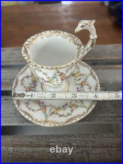 Richard Klemm Dresden 2 demitasse cups with eagle/ bird head handles & saucer