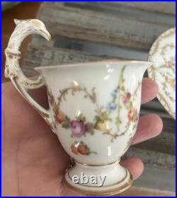 Richard Klemm Dresden 2 demitasse cups with eagle/ bird head handles & saucer