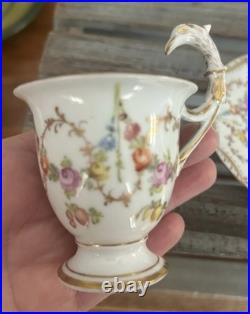 Richard Klemm Dresden 2 demitasse cups with eagle/ bird head handles & saucer