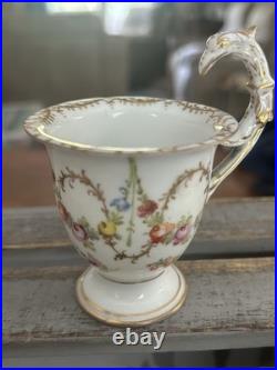 Richard Klemm Dresden 2 demitasse cups with eagle/ bird head handles & saucer