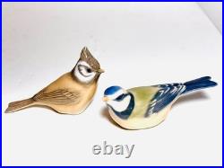 Royal Copenhagen Bird Figurines Kara Crested Tit #1506 and Blue Tit #1505 Signed