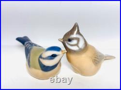 Royal Copenhagen Bird Figurines Kara Crested Tit #1506 and Blue Tit #1505 Signed