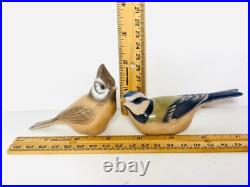 Royal Copenhagen Bird Figurines Kara Crested Tit #1506 and Blue Tit #1505 Signed