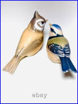 Royal Copenhagen Bird Figurines Kara Crested Tit #1506 and Blue Tit #1505 Signed