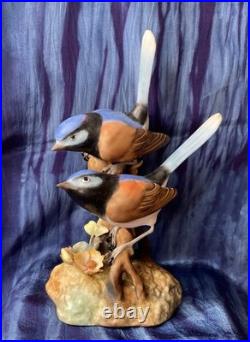 Royal Crown Derby Fairy Wren figurine, bone china, 1969, birds, flowers