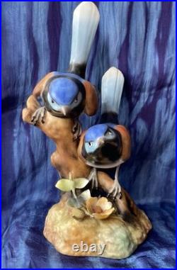 Royal Crown Derby Fairy Wren figurine, bone china, 1969, birds, flowers