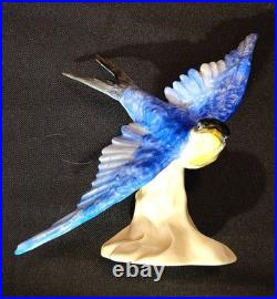 Royal Crown Staffoshire Blue Bird Swallows Porcelain Bird Figure One Damaged