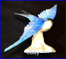 Royal Crown Staffoshire Blue Bird Swallows Porcelain Bird Figure One Damaged