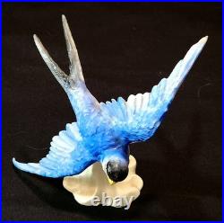 Royal Crown Staffoshire Blue Bird Swallows Porcelain Bird Figure One Damaged