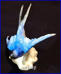 Royal Crown Staffoshire Blue Bird Swallows Porcelain Bird Figure One Damaged