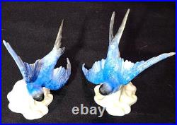 Royal Crown Staffoshire Blue Bird Swallows Porcelain Bird Figure One Damaged