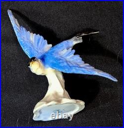 Royal Crown Staffoshire Blue Bird Swallows Porcelain Bird Figure One Damaged