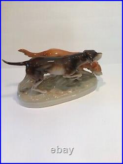 Royal Dux Bohemia Porcelain Dog Setter Retrievers Statue Czech Repblic Bird Hunt