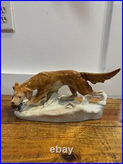 Royal Dux Irish Setter Dog Hunting Bird Statue Porcelain Rare Vintage
