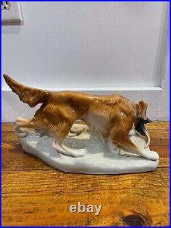 Royal Dux Irish Setter Dog Hunting Bird Statue Porcelain Rare Vintage