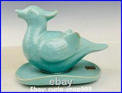 Ru Kiln Porcelain Fengshui Lovebirds Mandarina Duck Birds Animal Statue Pair