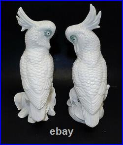 SET vtg Napco Porcelain 2 Cockatoo Cockatiel Parrot Bird Statues Figurines 10